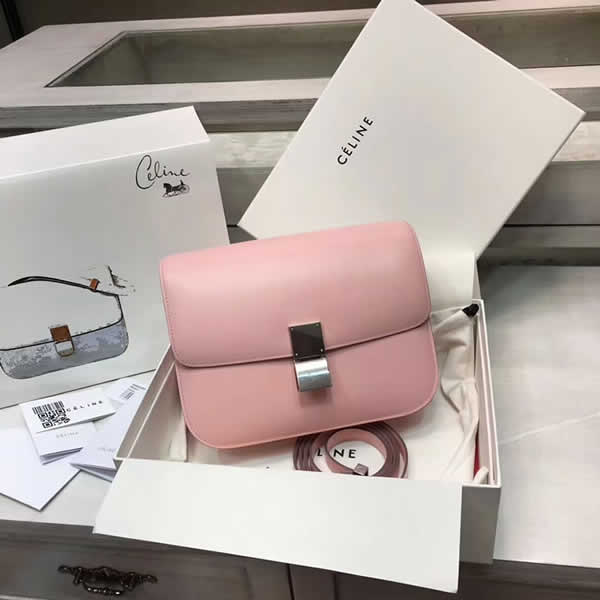 Fake Celine Box Classic Single Shoulder Flip Bag Pink Messenger Bag
